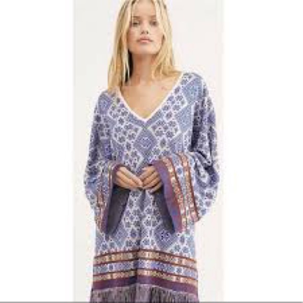Free People Purple and Cream Knit Top